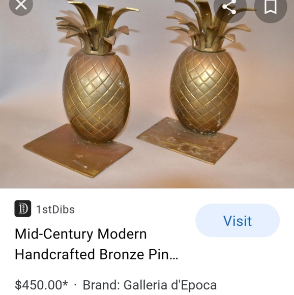 1970s Vintage Brass Bronze Pineapple 🍍 Bookends/Hollywood Regency - Picture 4 of 4